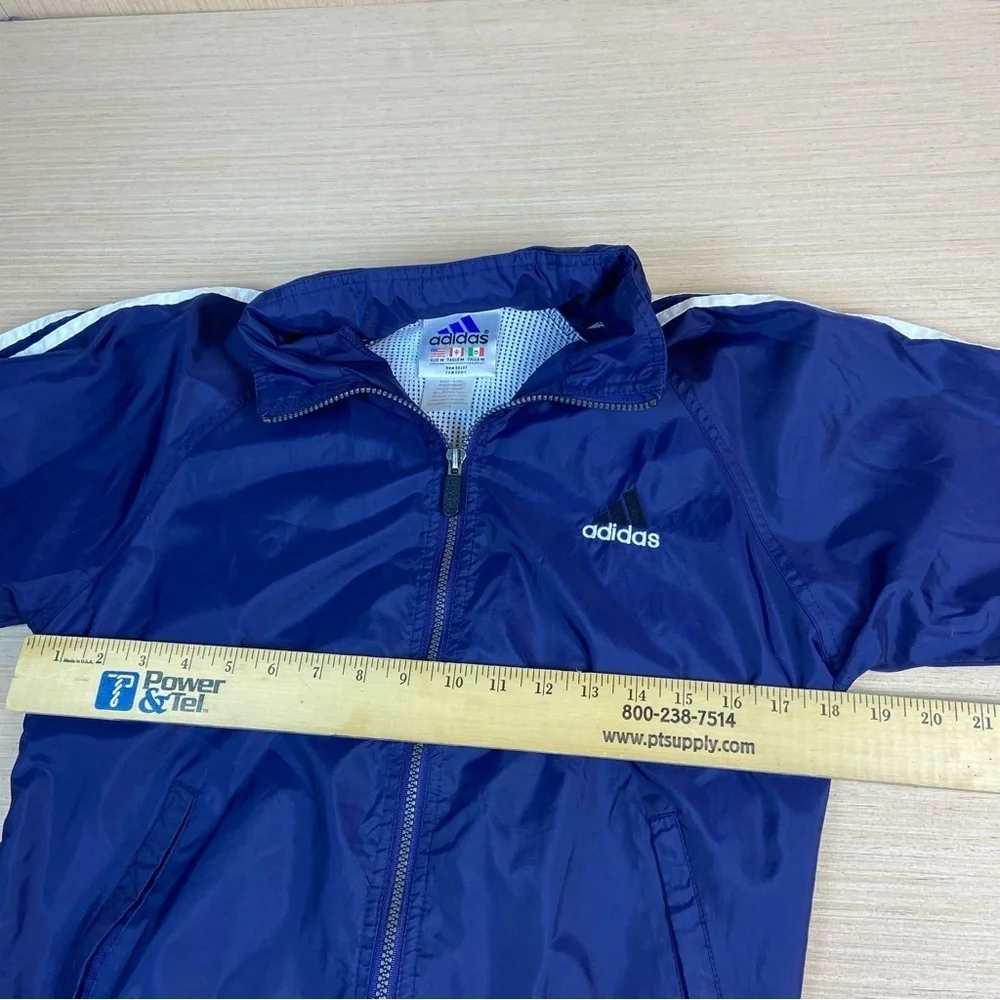 Adidas Blue Windbreaker Jacket Full Zip Mesh Lined Size Youth M
